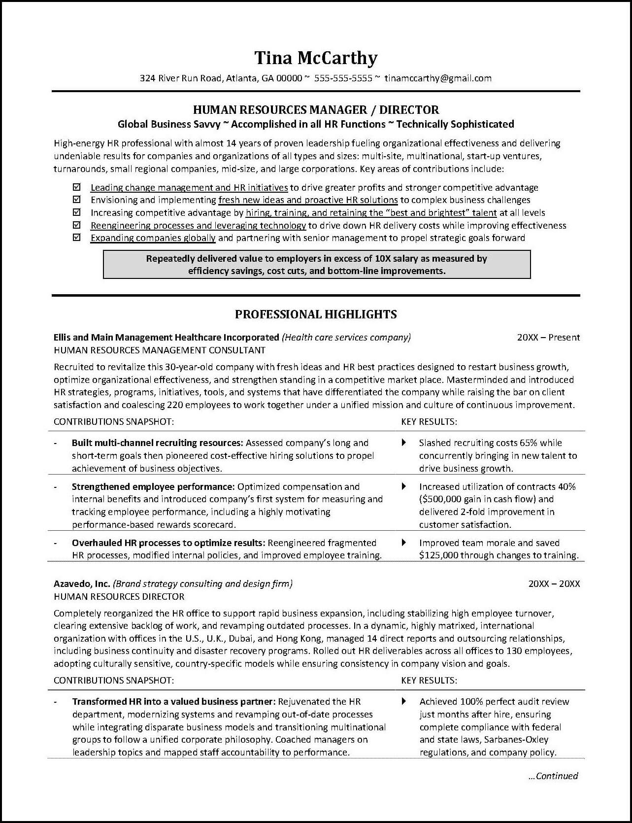 Professional Resume Examples Human Resources Resume Page 1 professional resume examples|wikiresume.com