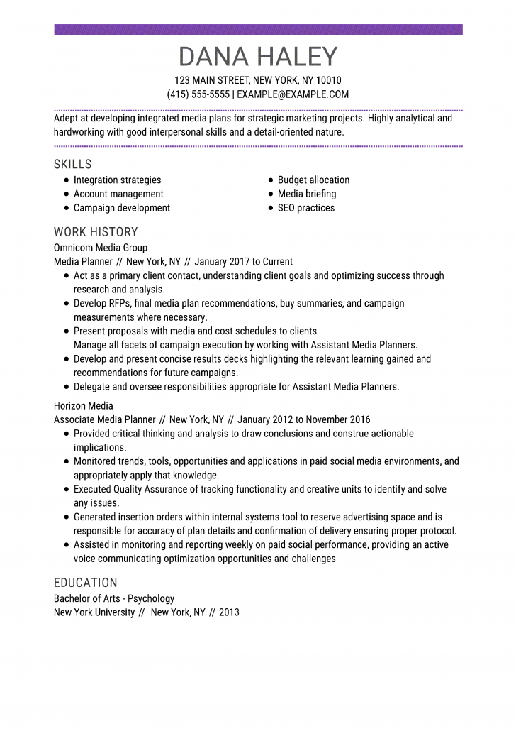 Professional Resume Examples - Professional Resume Examples Marketing Media Planner 728x1030 