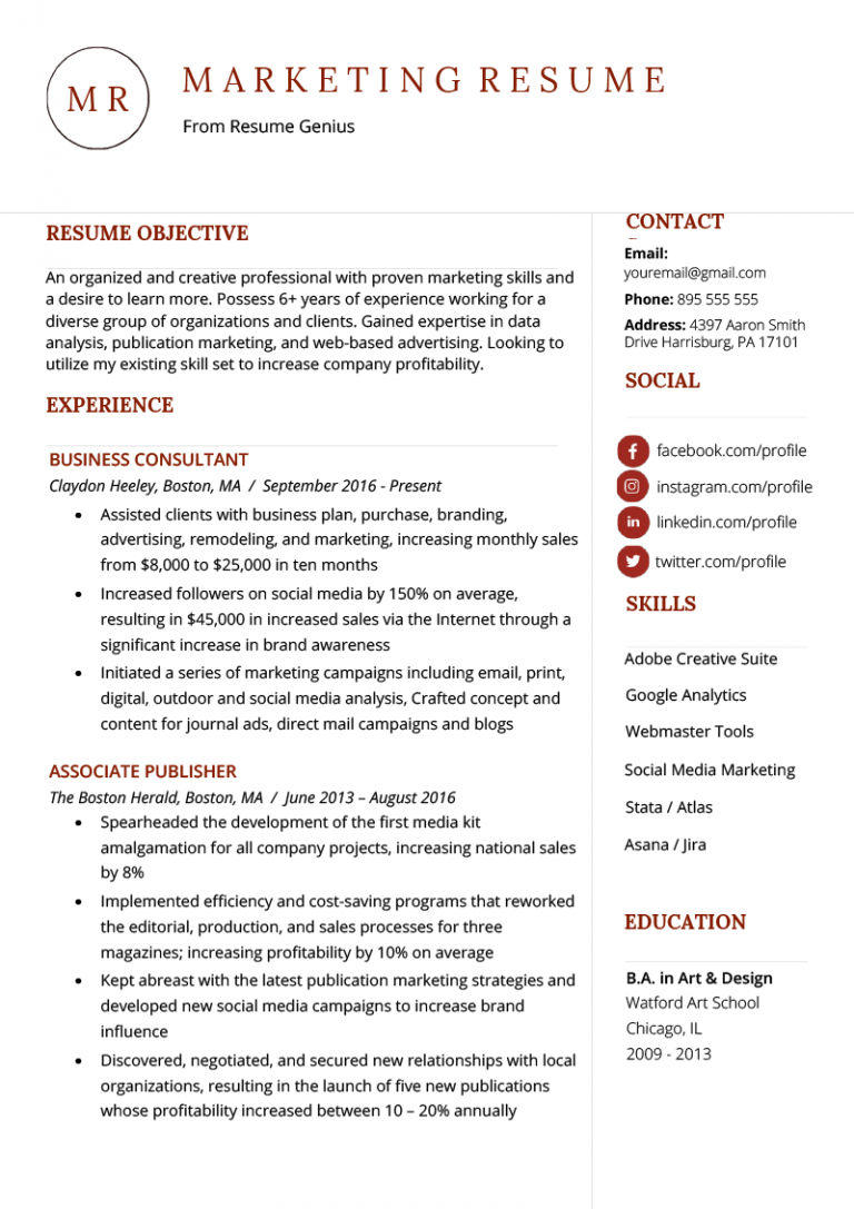 Professional Resume Examples - Professional Resume Examples Marketing Resume Example Template 768x1087