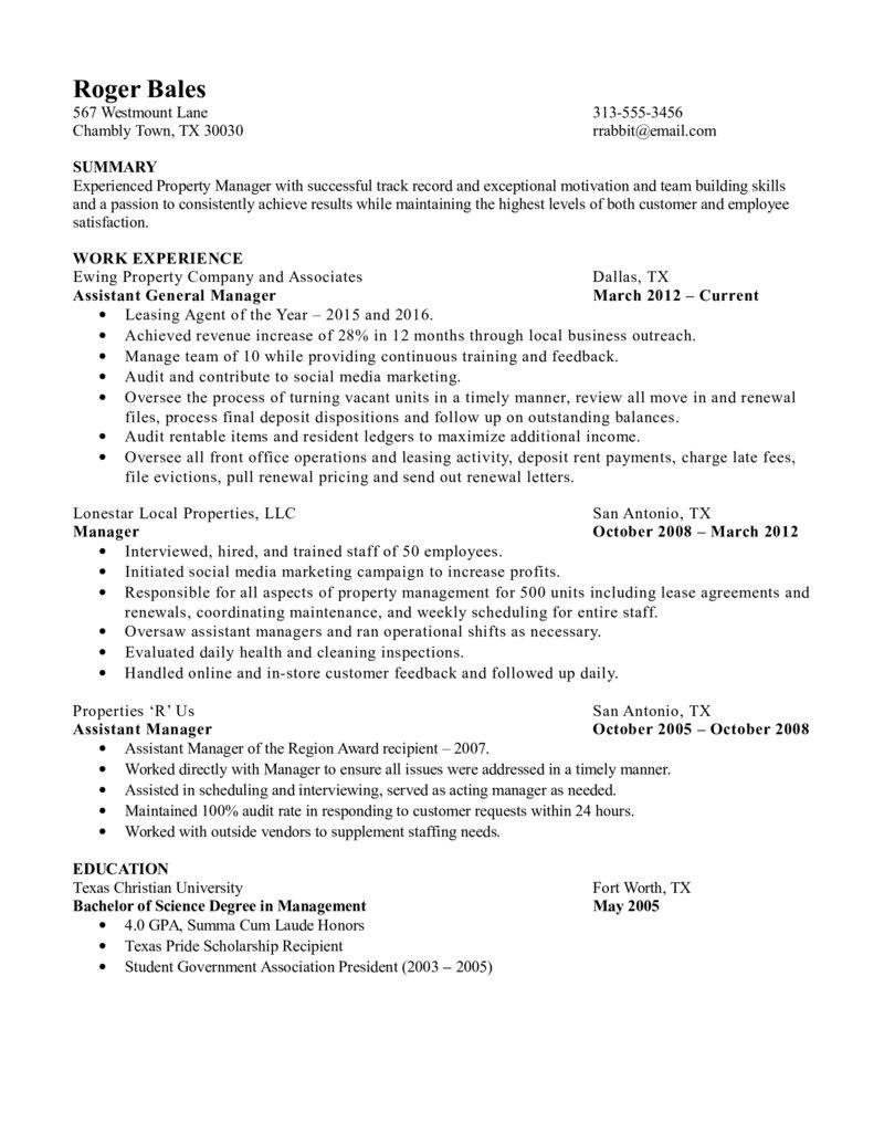 Property Manager Resume Property Manager Resume Experienced