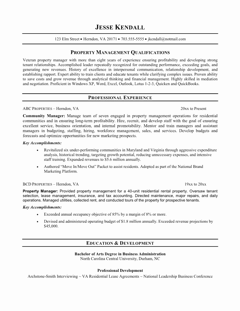 Property Manager Resume Residential Property Manager Resume Sample Elegant Property