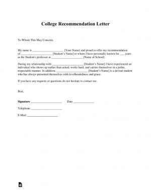 Recommendation Letter Template Free College Recommendation Letter Template With Samples Pdf