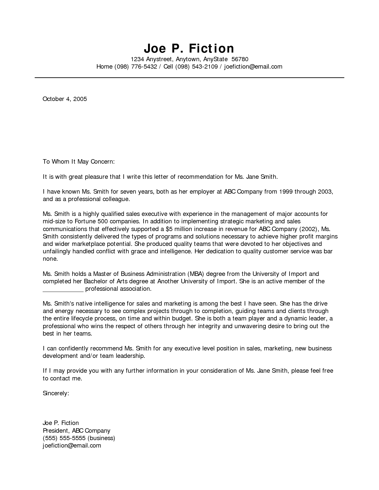 Recommendation Letter Template Recommendation Letter Template From Employer