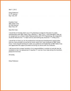 Resignation Letter Template 10 Sample For Resignation Letter One Month Notice Notice Letter