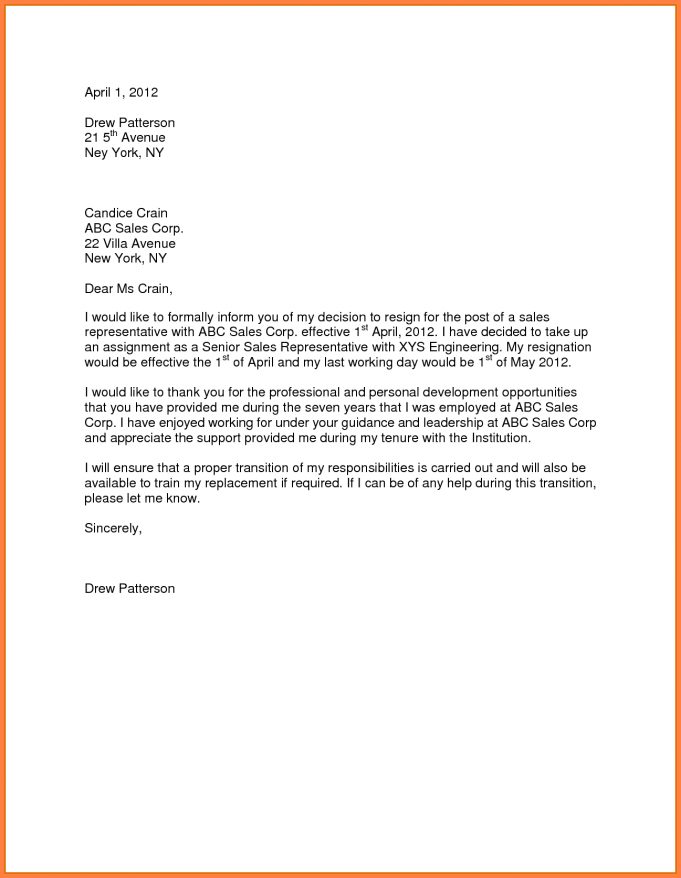 Resignation Letter Template 10 Sample For Resignation Letter One Month ...