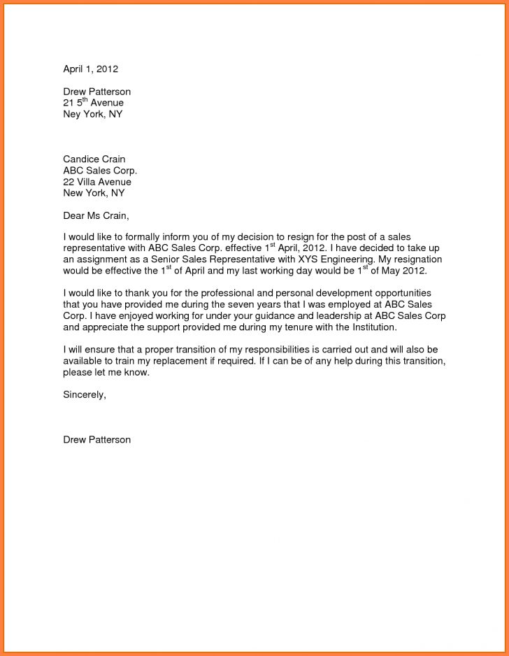 Resignation Letter Template 10 Sample For Resignation Letter One Month ...