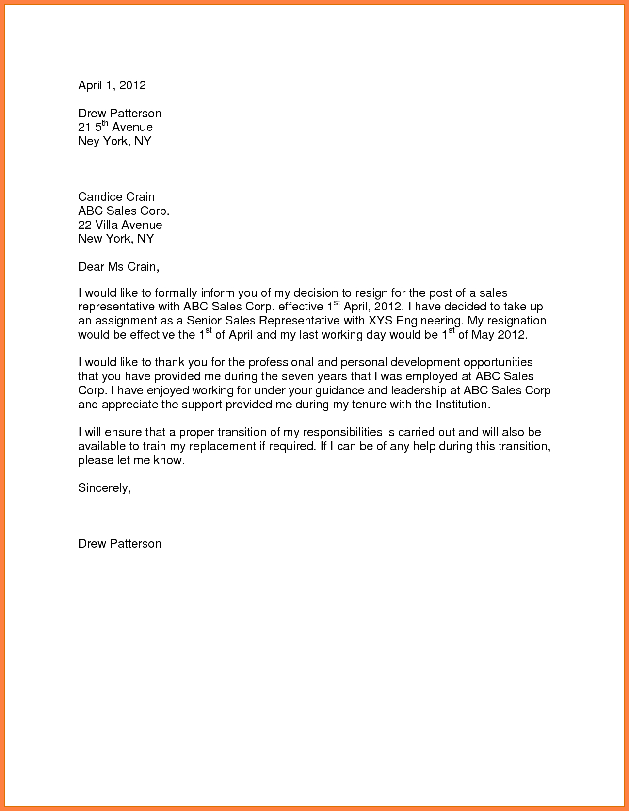 Resignation Letter Template 10 Sample For Resignation Letter One Month Notice Notice Letter