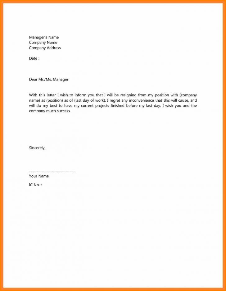 Resignation Letter Template Examples Of Resign Lettersexample Resign Letter Month Notice 