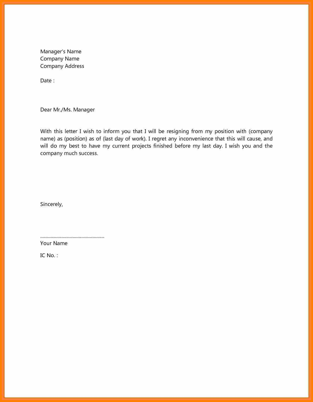 Resignation Letter Template Examples Of Resign Lettersexample Resign Letter Month Notice