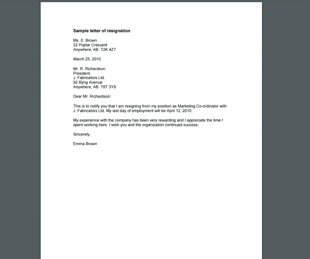 Resignation Letter Template Writing A Resignation Letter Template Uk Samples Of Letters
