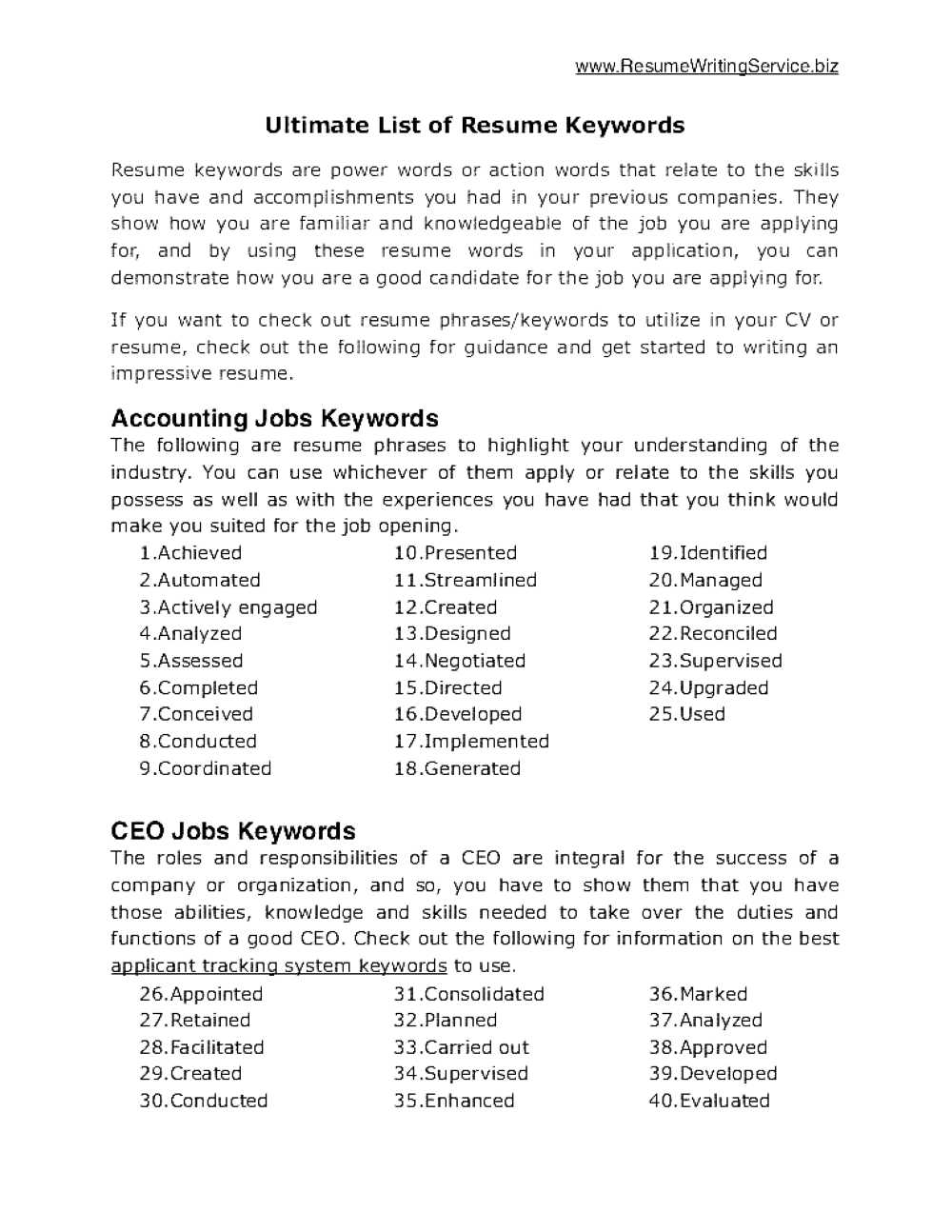 Resume Action Words Keywords Cover Letter Action Words Verbs Resume For Resumes By Category Key Phrases To Use In resume action words|wikiresume.com