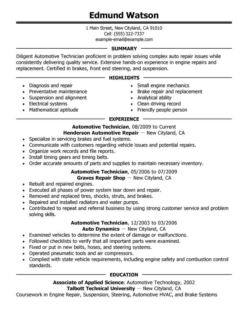 Resume Examples For Jobs Automotive Technician Automotive Executive 2 resume examples for jobs|wikiresume.com