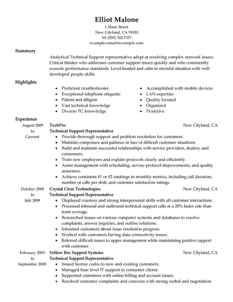 Resume Examples For Jobs Technical Support Computers Technology Traditional 1 resume examples for jobs|wikiresume.com