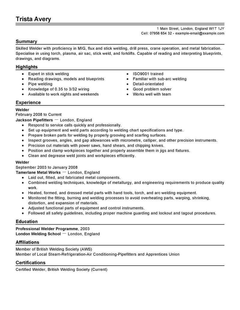 Resume Examples For Jobs Welder Construction Traditional 2 resume examples for jobs|wikiresume.com