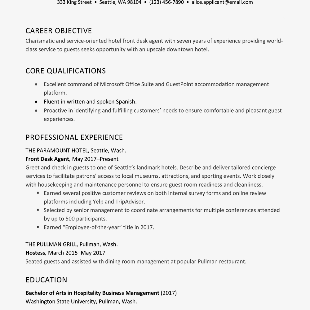 Resume Examples Office  Hotel Front Desk Resume Examples
