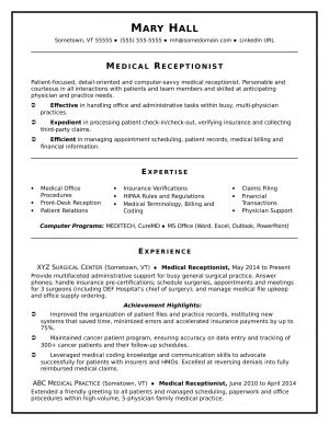 Resume Examples Office  Medical Receptionist Resume Sample Monster