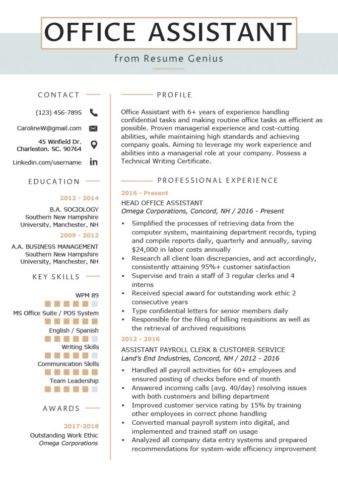 Resume Examples Office Office Assistant Resume Example Writing Tips ...