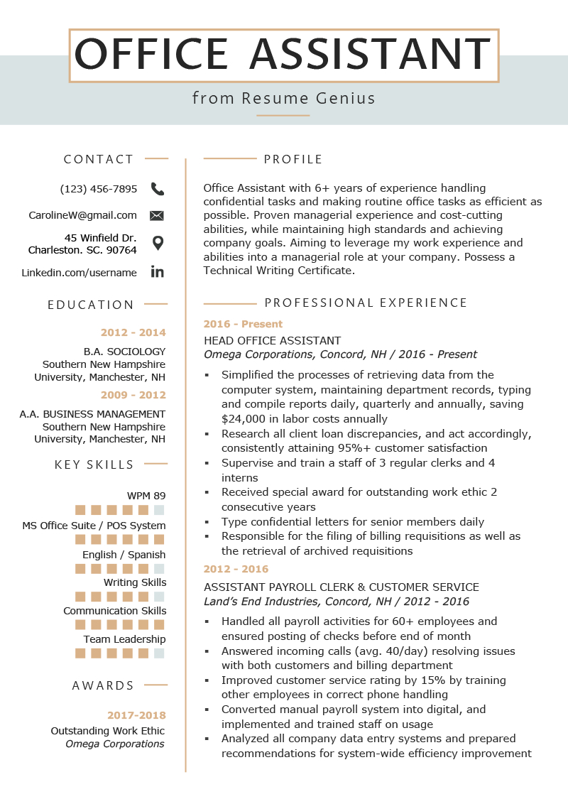 Resume Examples Office  Office Assistant Resume Example Writing Tips Resume Genius