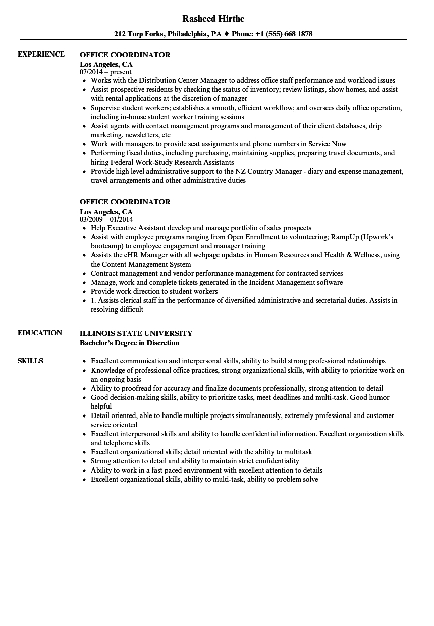 Resume Examples Office  Office Coordinator Resume Samples Velvet Jobs