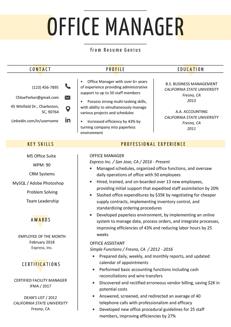 Resume Examples Office  Office Manager Resume Sample Tips Resume Genius