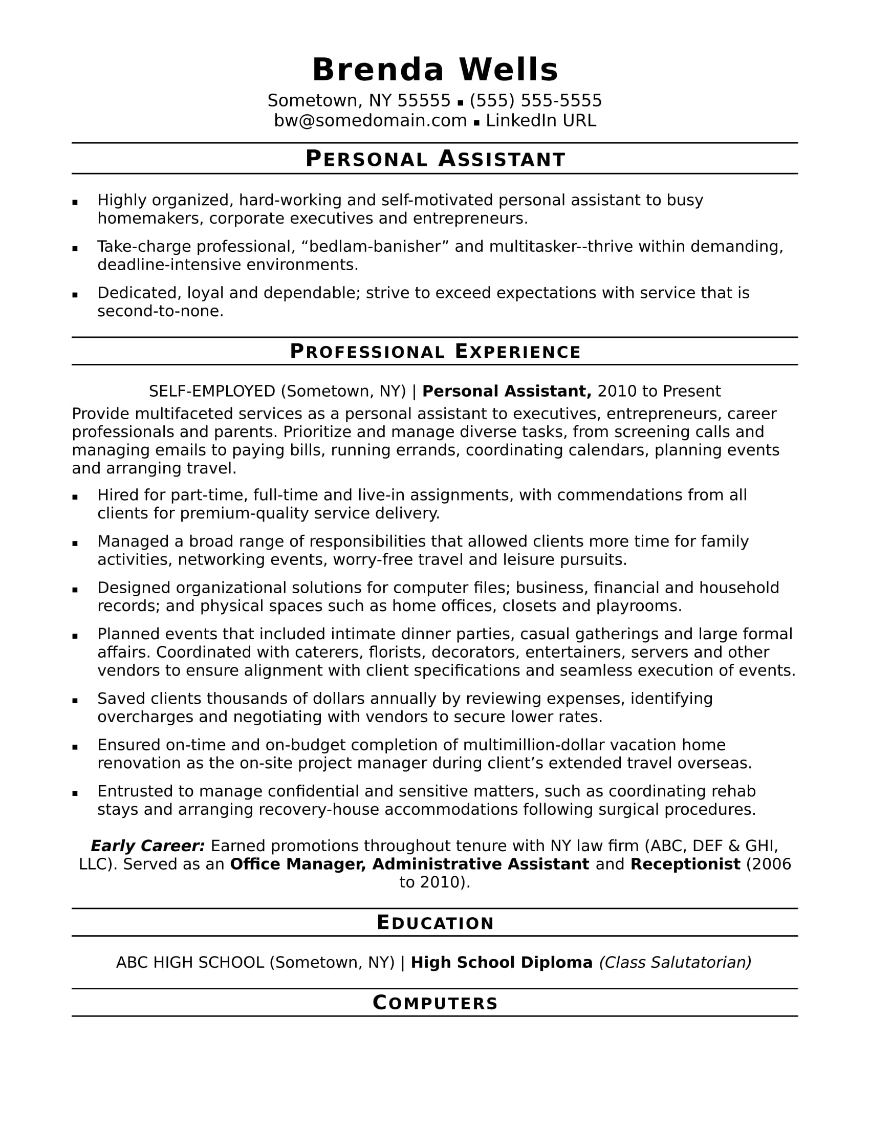 Resume Examples Office  Personal Assistant Resume Sample Monster