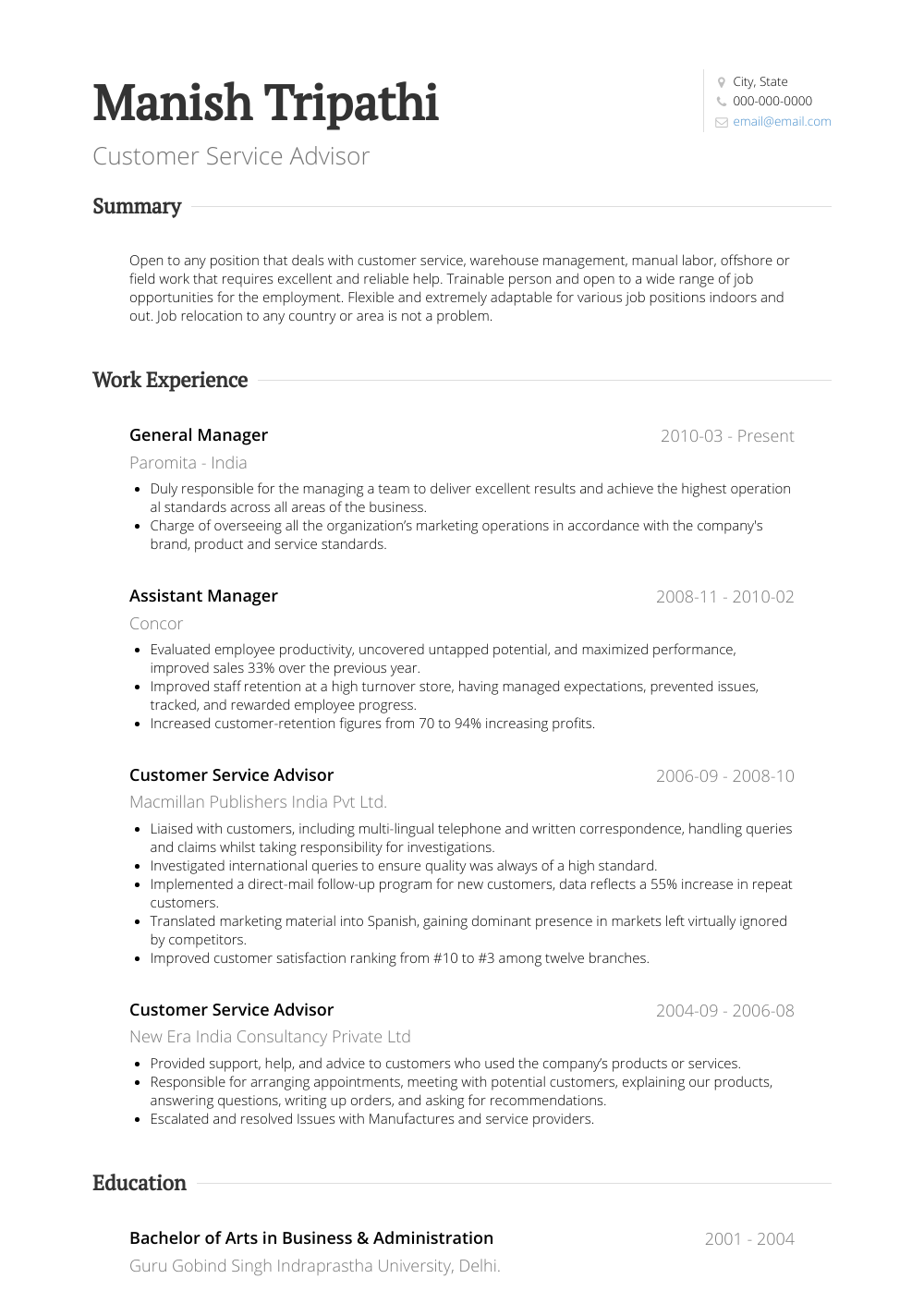 Resume For Customer Service Customer Service Adviser Standard resume for customer service|wikiresume.com