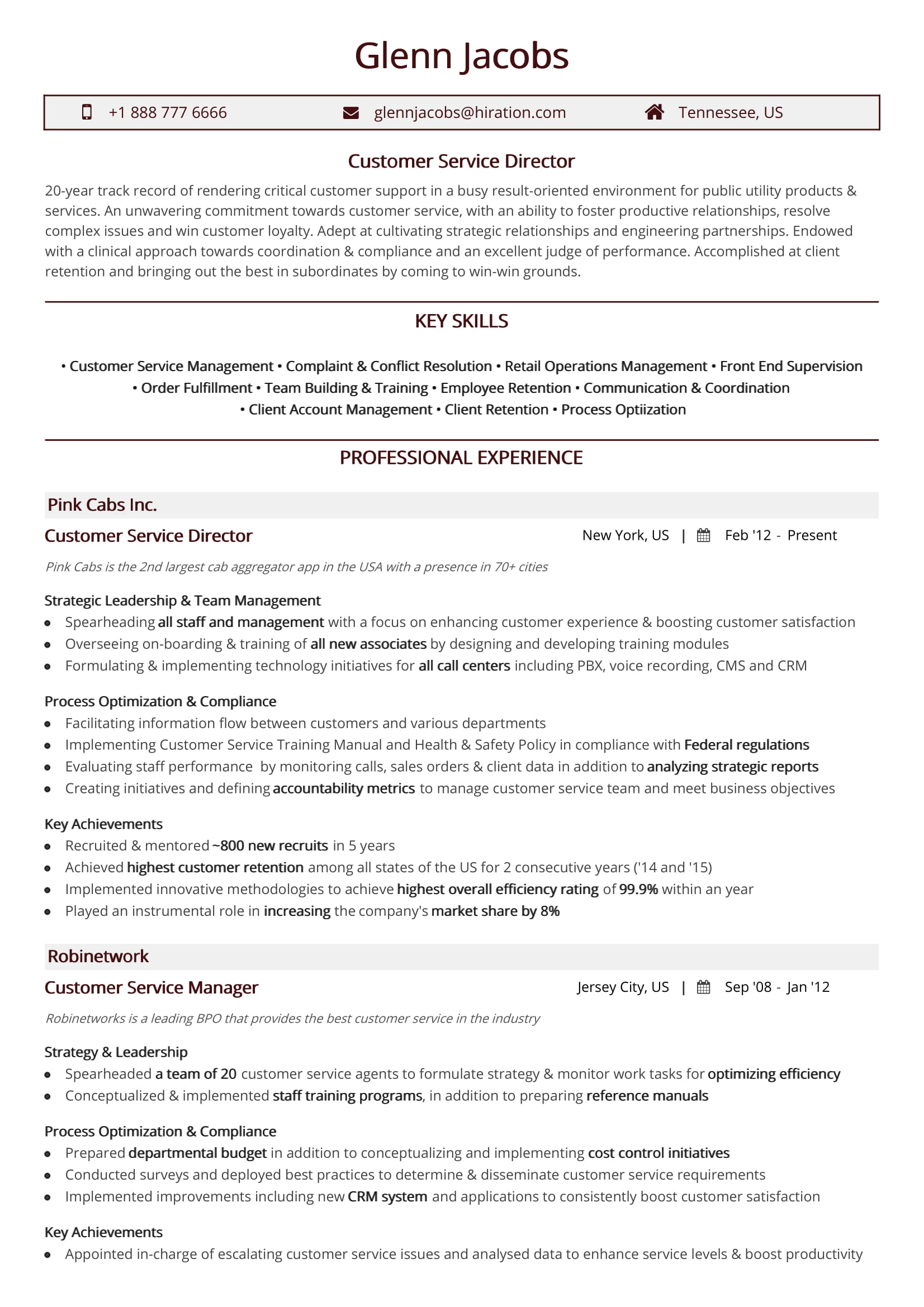 Resume For Customer Service Customer Service Director resume for customer service|wikiresume.com