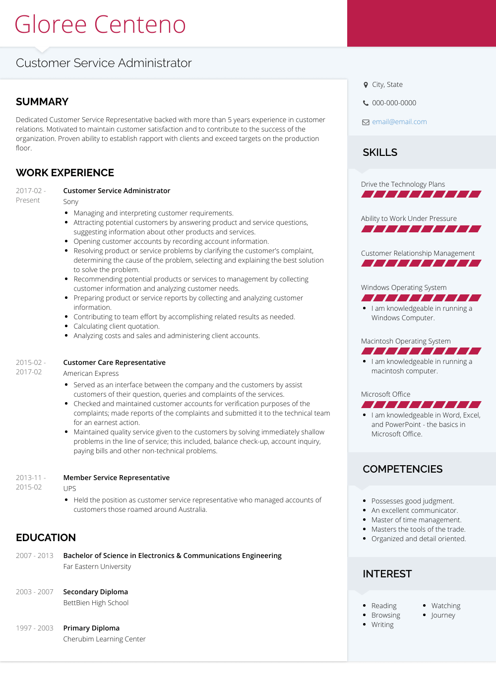 Resume For Customer Service Customer Service Modern resume for customer service|wikiresume.com