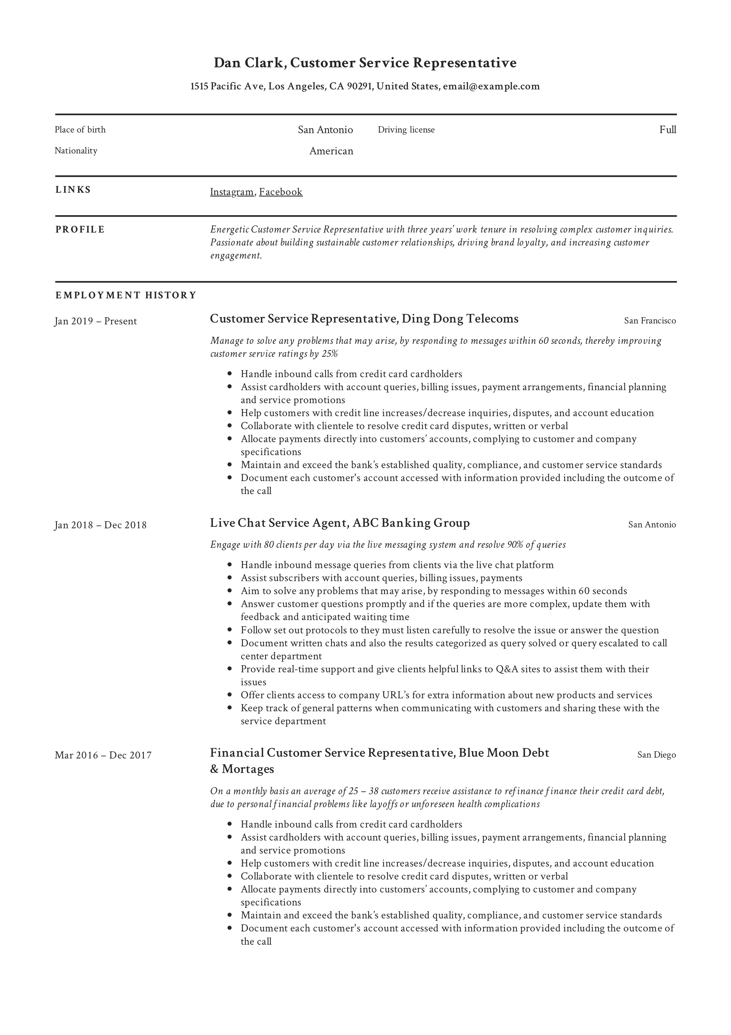 Resume For Customer Service Customer Service Representative Resume 2 resume for customer service|wikiresume.com