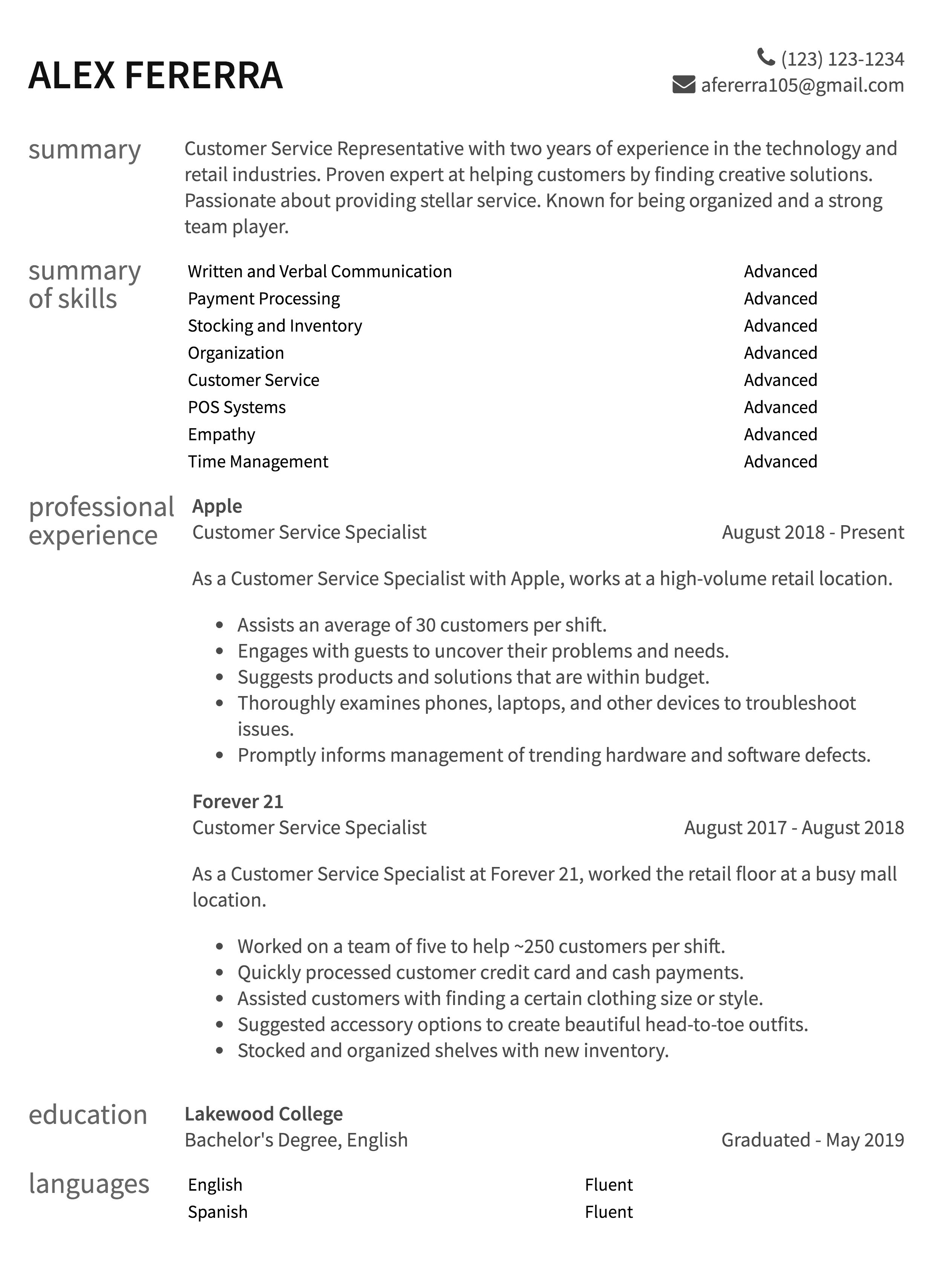 Resume For Customer Service Customer Service Two Year Exp resume for customer service|wikiresume.com