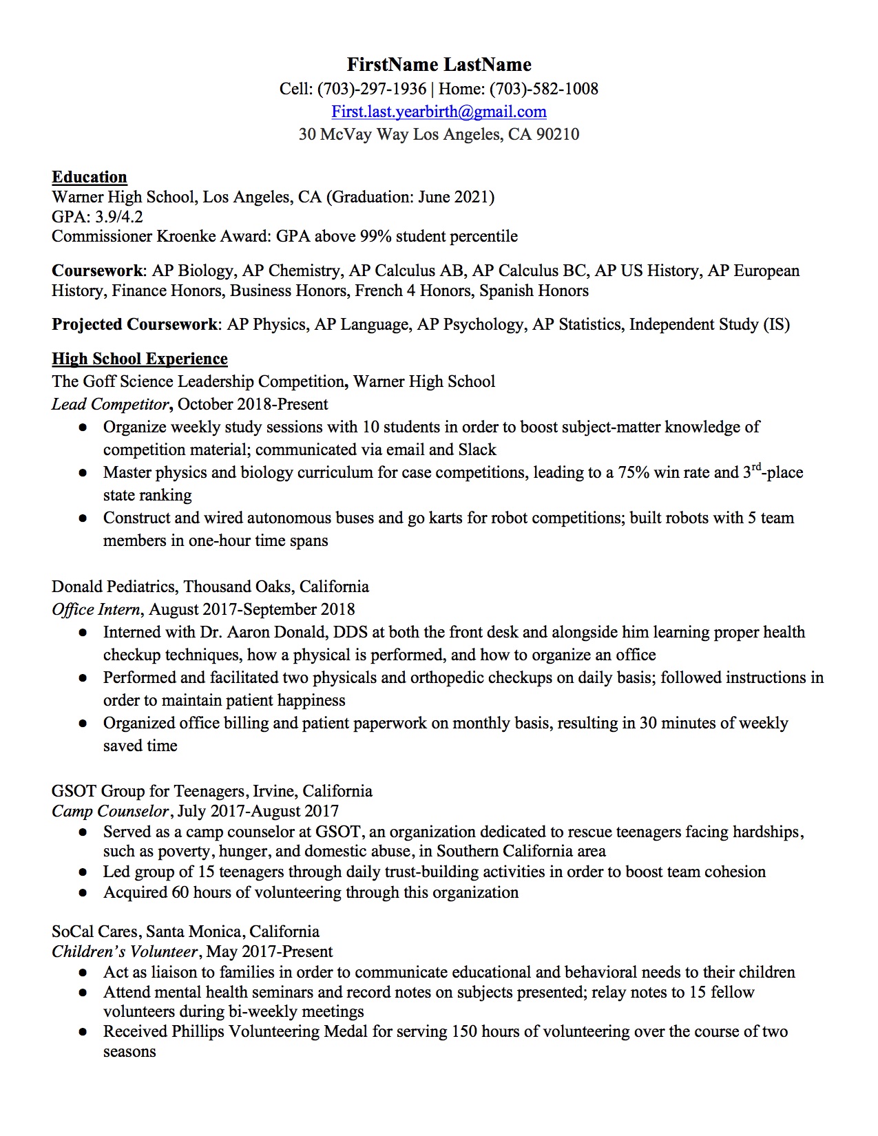 Resume For High School Student High School Resume Template resume for high school student|wikiresume.com