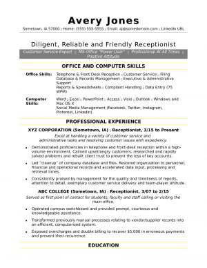 Resume Profile Examples  Receptionist Resume Sample Monster
