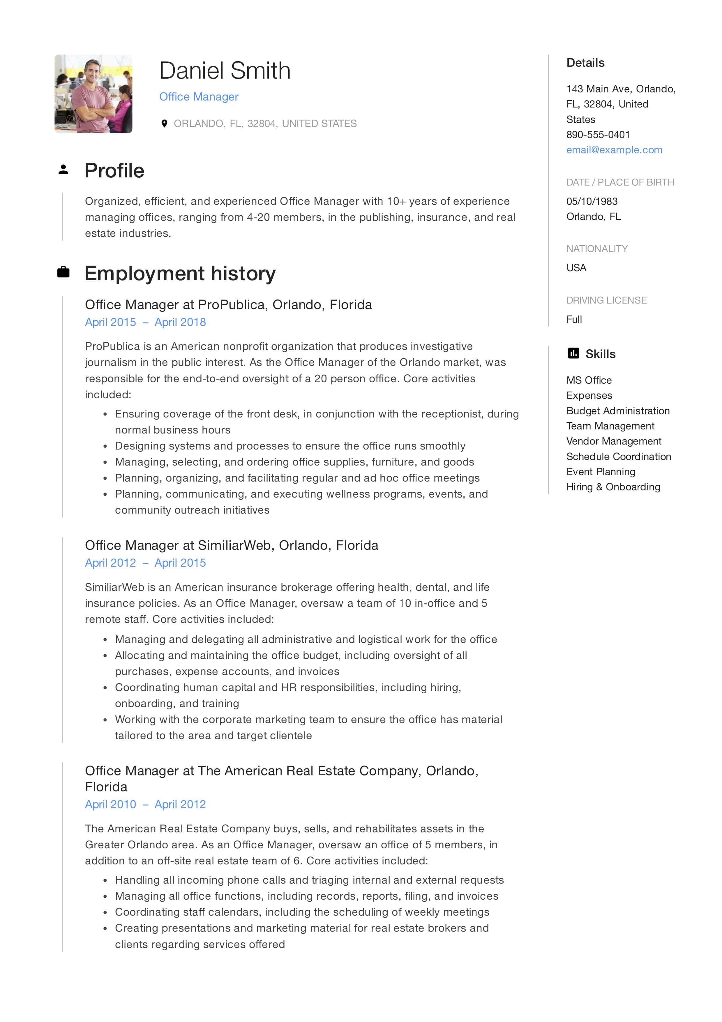 Resume Profile Examples Resume Sample Office Manager resume profile examples|wikiresume.com