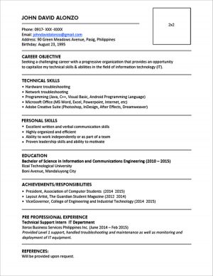 Resume Skills Examples  Sample Resume Format For Fresh Graduates One Page Format