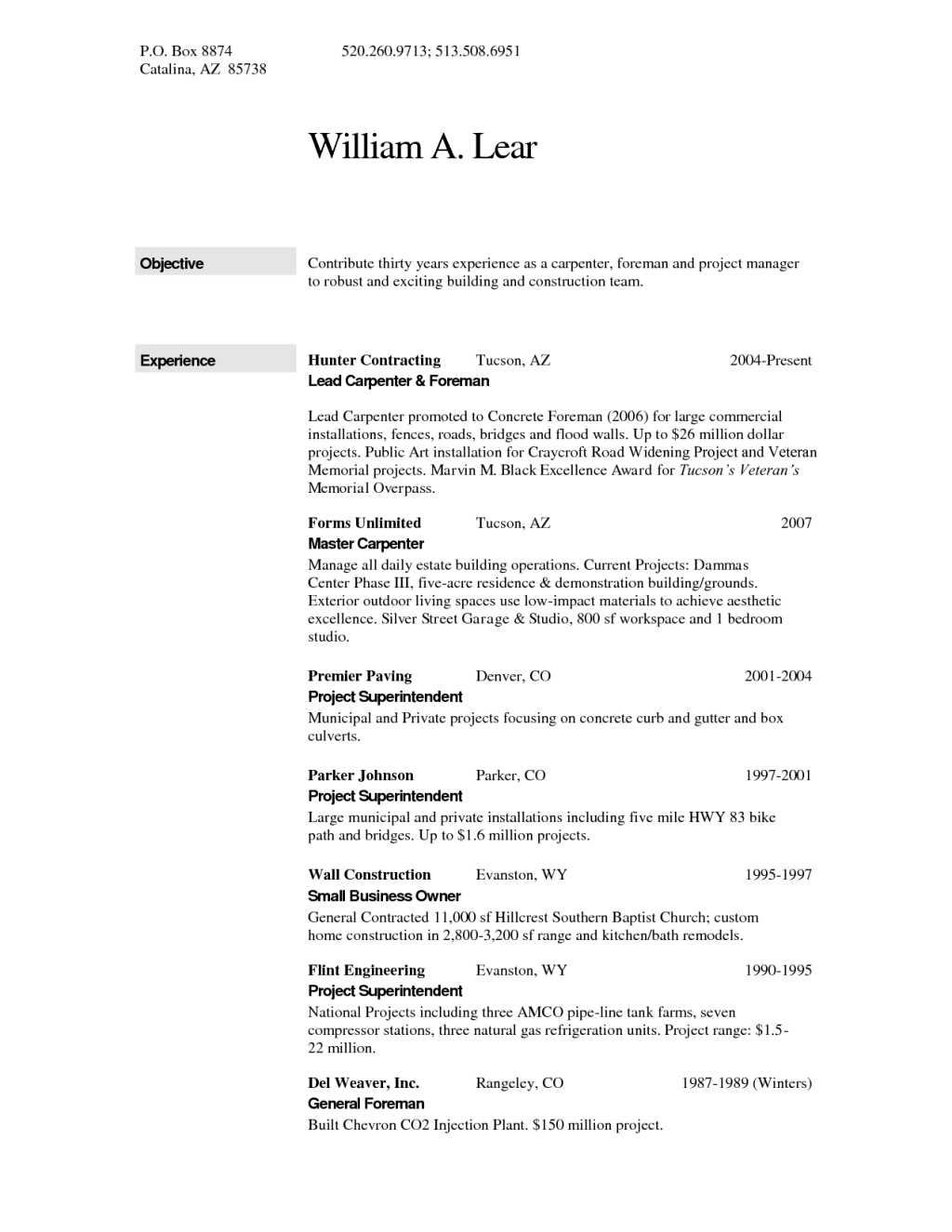 Resume Summary Examples Constructioner Resume Examples And Samples Of Resumes Template For