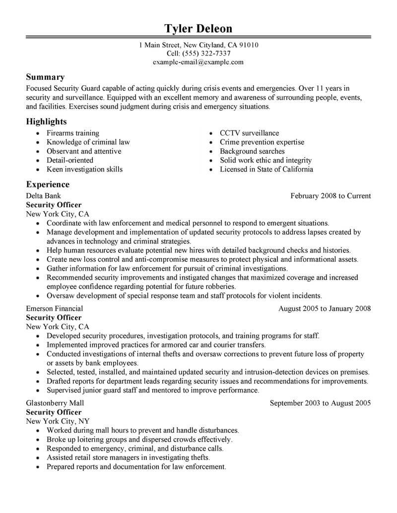 Resume Summary Examples Security Job Resume Summary Examples 1717kaartenstempnl