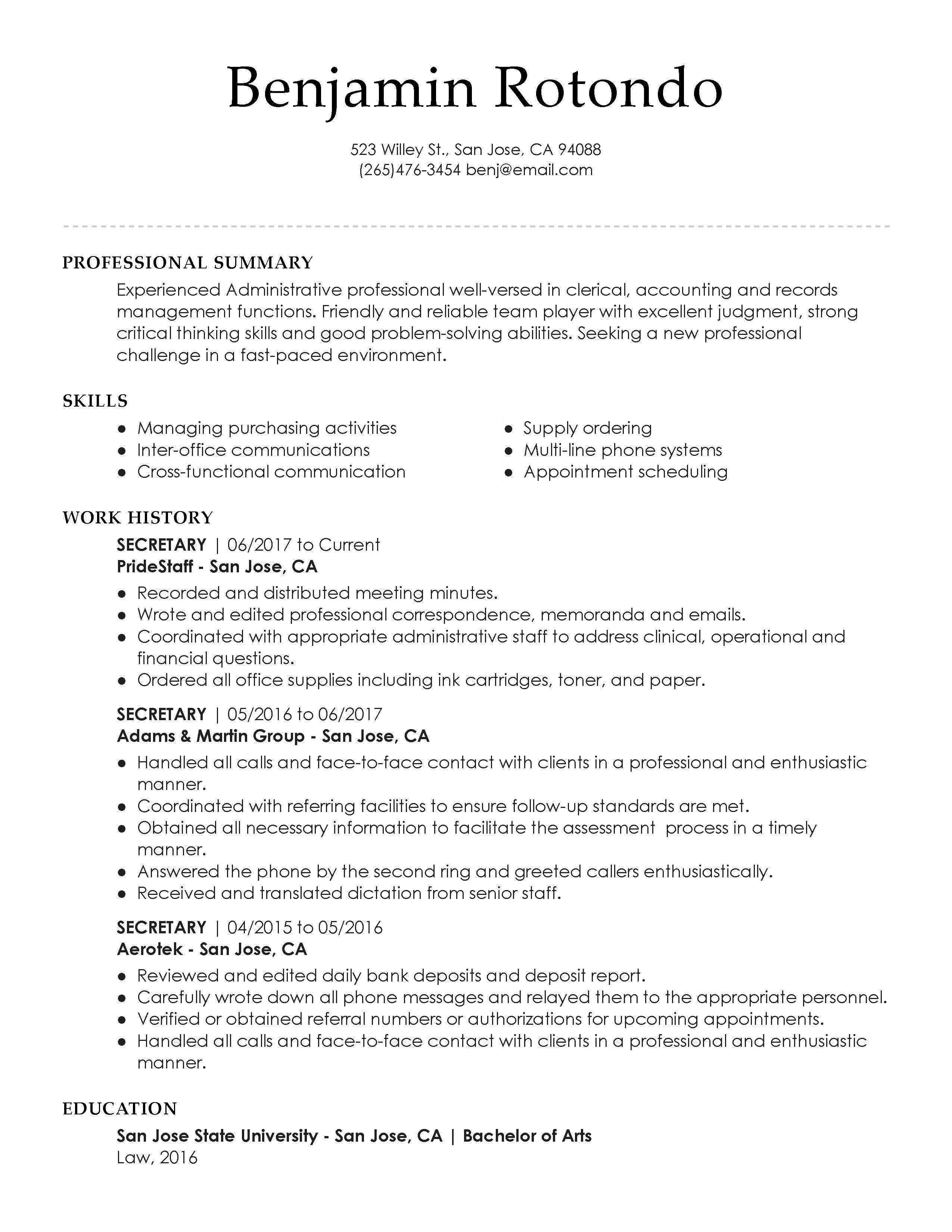 Resume Summary Examples View 30 Samples Of Resumes Industry Experience Level