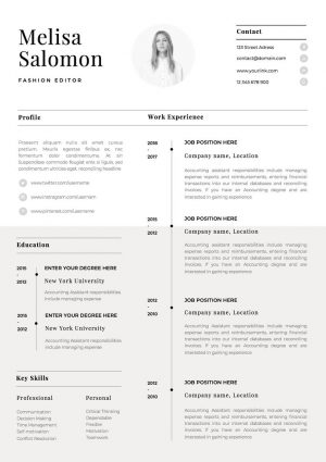 Resume Template For Word One Page Resume Template With Photo For Word Pages Cv Etsy