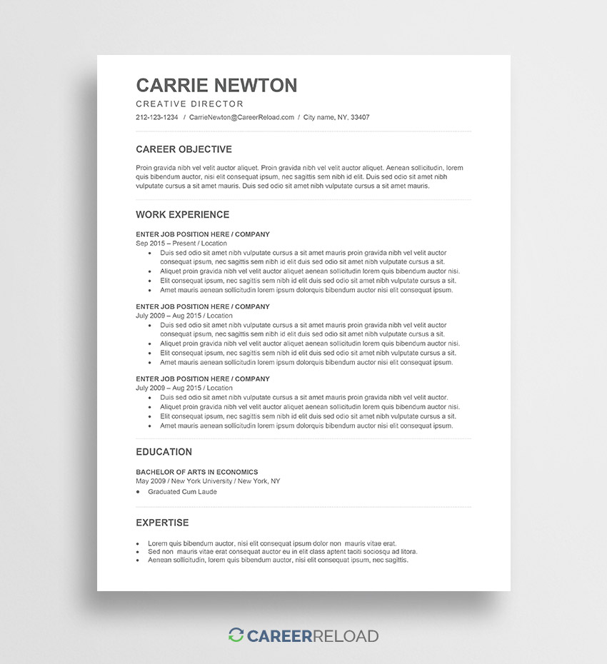 Resume Template Word Free Ats Resume Template Carrie resume template word|wikiresume.com