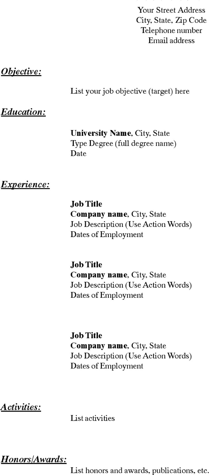 Resume Templates Free Download Blank Resume Template Chronological Format In Pdf Download resume templates free download|wikiresume.com