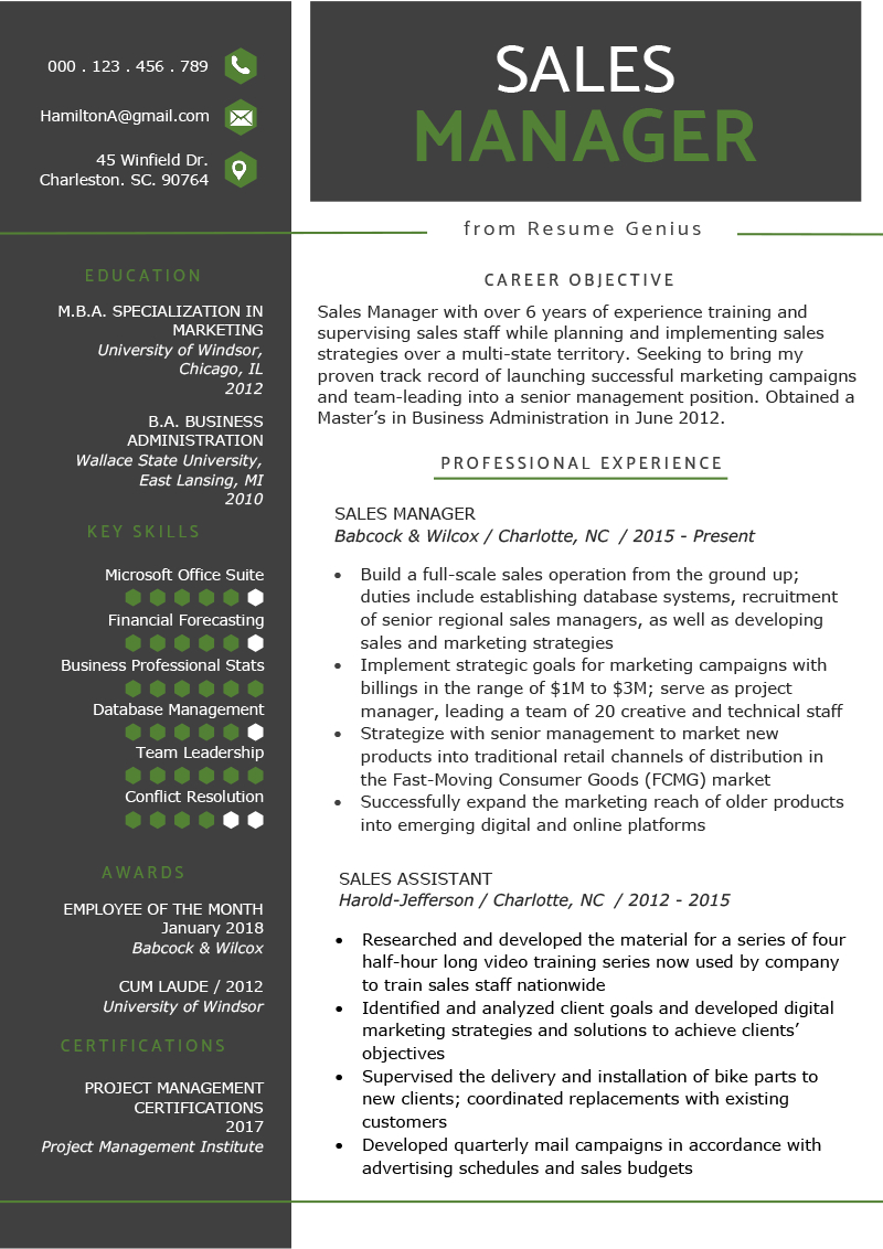 Resume Tips Objective Sales Manager Resume Sample Writing Tips Resume Genius