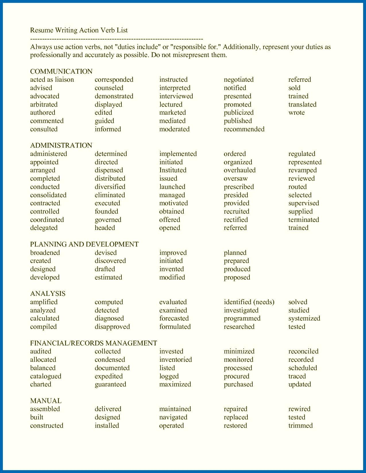 Resume Words Skills  Words To Use For A Resume Top Simple Skills Verbs Captivating Good
