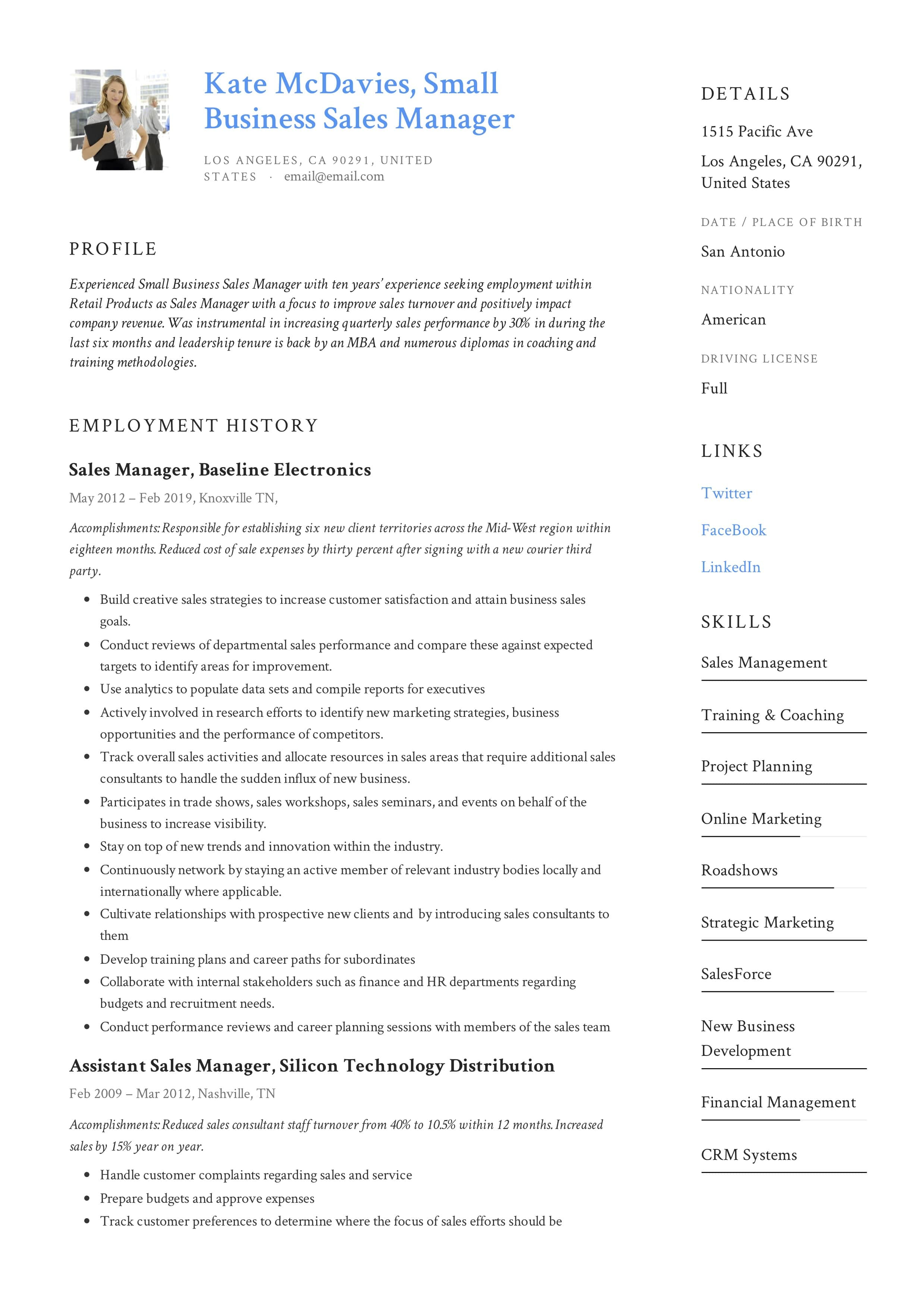 Sales Resume Examples Guide Small Business Sales Manager Resume X12 Sample Pdf 2019