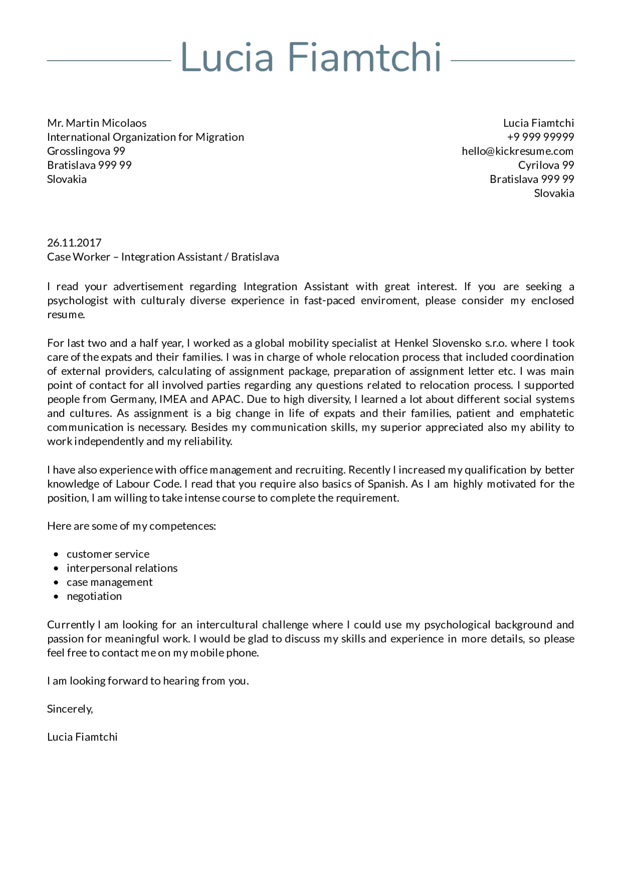 Sample Cover Letters  Cover Letter Examples Real People Hr Operations Specialist Cover
