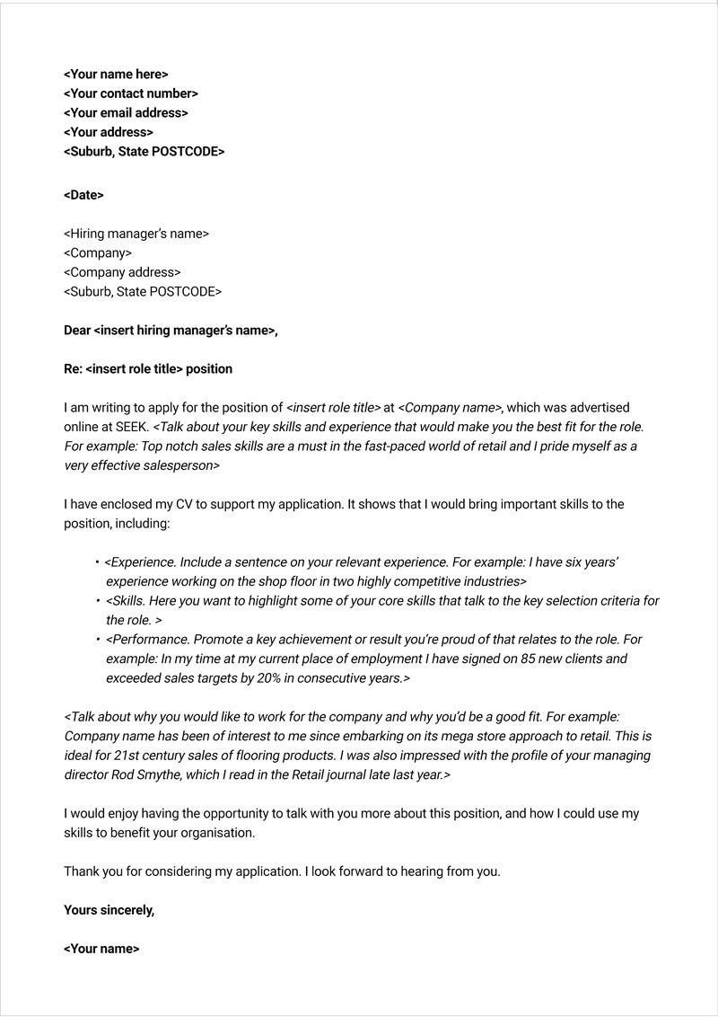 Sample Cover Letters  Free Cover Letter Template Seek Career Advice