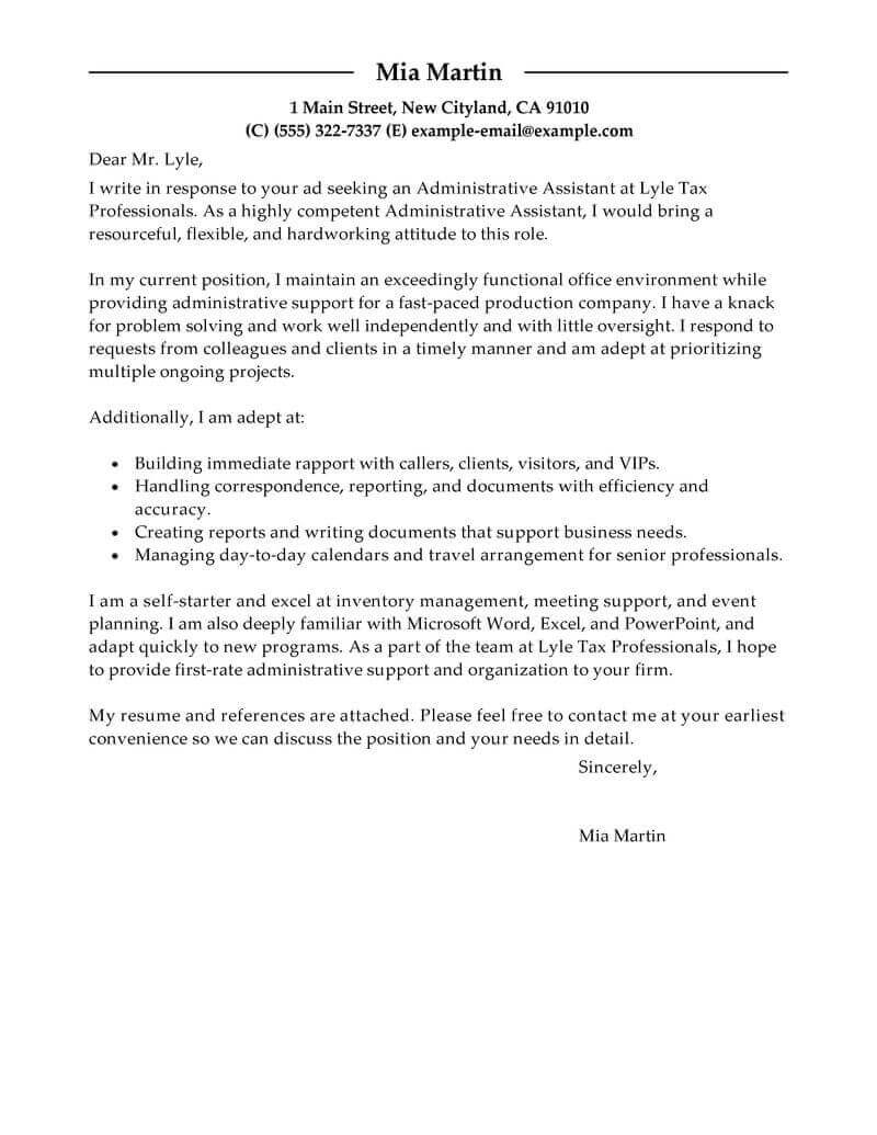 Samples Of Cover Letter  Best Administrative Assistant Cover Letter Examples Livecareer