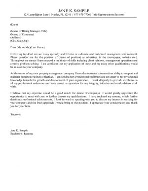 Samples Of Cover Letter  Property Manager Cover Letter