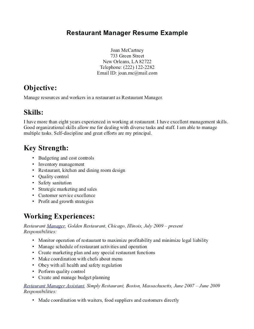 Server Resume Template  Restaurant Server Resume Examples Template Free Templates Manager