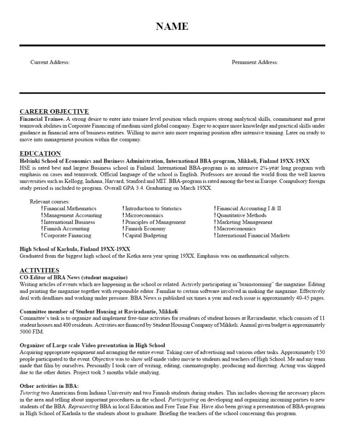 Student Resume Examples and Templates wikiresume com