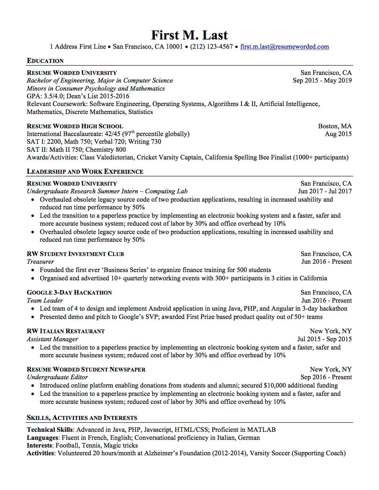 Student Resume Template Professional Ats Resume Templates For Experienced Hires And College